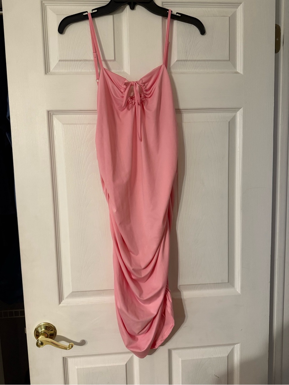 Pink Spaghetti Strap Ruched Midi Dress